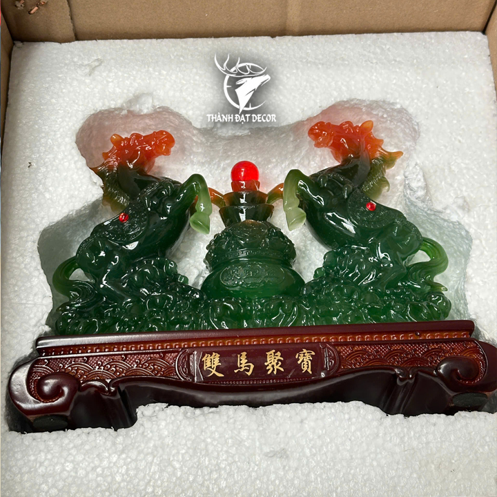 Tượng Phong Thủy Song Mã Tụ Bảo Lưu Ly – Biểu Tượng Thành Công, Chiêu Tài Đón Lộc Decor Quà Tặng Tân Gia Khai Trương