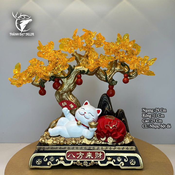 Tượng Phong Thủy Cây Tiền Mèo Tài Lộc,Decor Trang Trí Nhà Cửa Quà Tặng Tân Gia Khai Trương Sinh Nhật