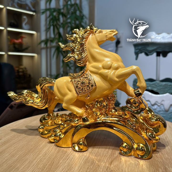 Tượng Ngựa Phong Thủy Kim Sa Cát Vàng 29x8x21cm, Mã Đáo Thành Công, Quà Tặng Tân Gia Khai Trương