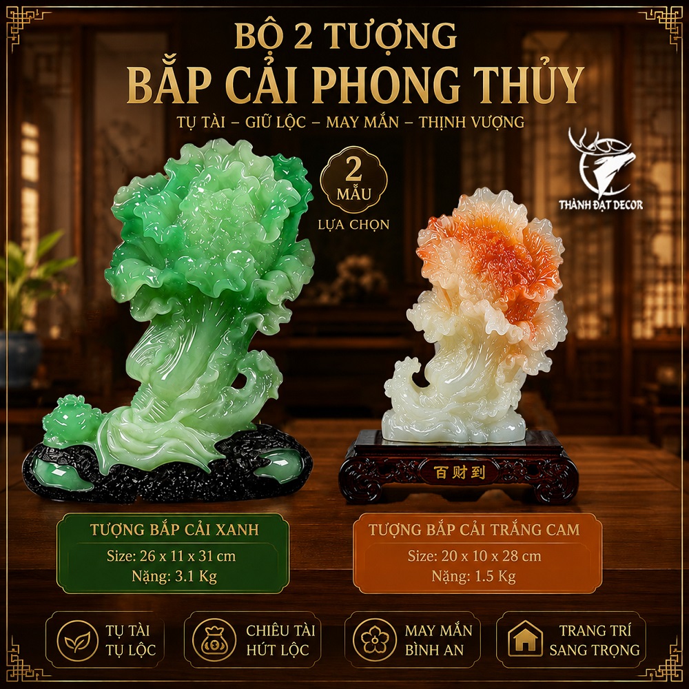 Tượng bắp cải phong thủy bột đá ngọc bích – Tụ tài giữ lộc, quà tặng tân gia khai trương sinh nhật