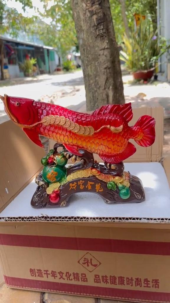 Tượng Phong Thủy Cá Rồng Vàng Kim Long Chiêu Tài , Quà Tặng Tân Gia Khai Trương Trang Trí Nhà Cửa