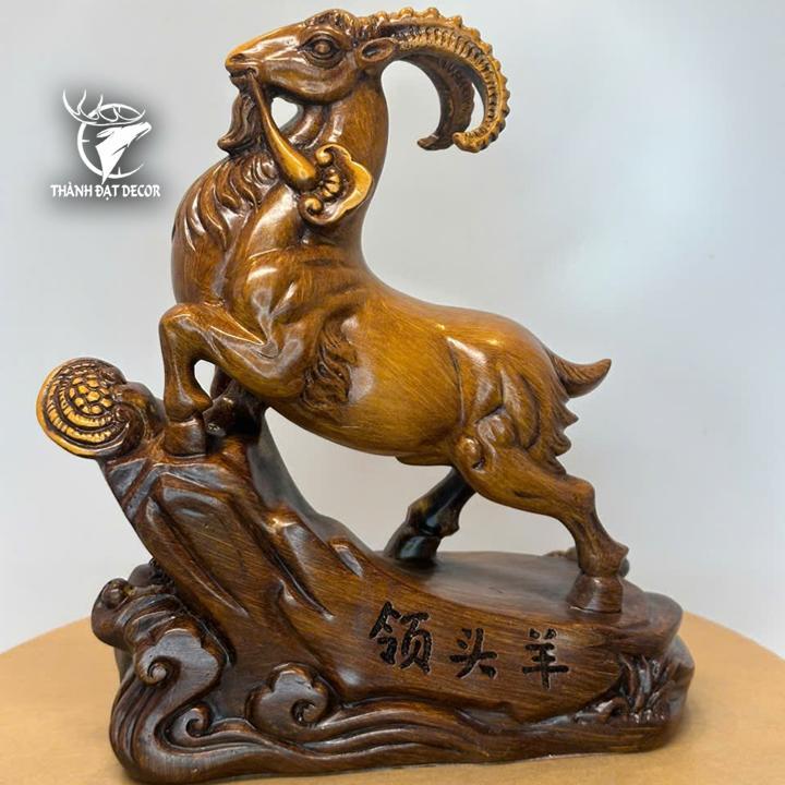 Tượng Con Dê Phong Thủy Màu Gỗ 30x12x33 Cho Người Tuổi Mùi, Quà Tặng Sinh Nhật, Tân Gia, Khai Trương Decor Trang Trí Nhà