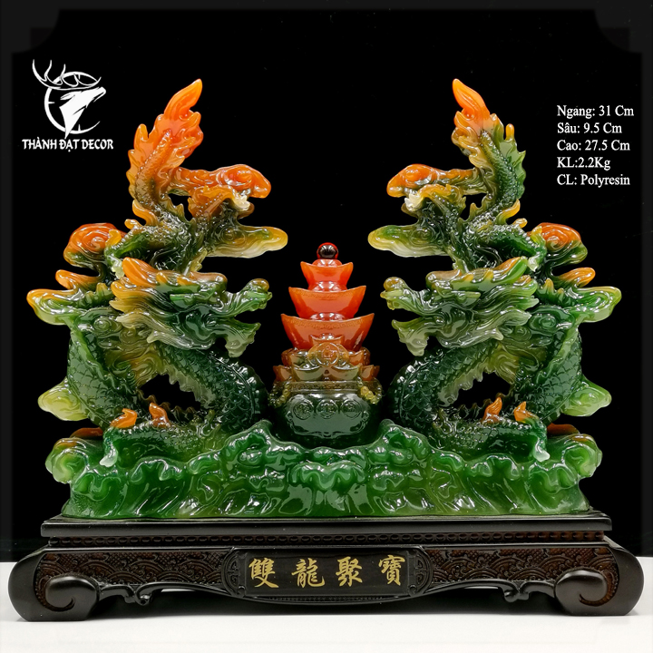 Tượng Con Rồng Song Long Tụ Bảo size 31 Phong Thủy Tuổi Thìn, Quà Tặng Tân Gia, Khai Trương, Decor