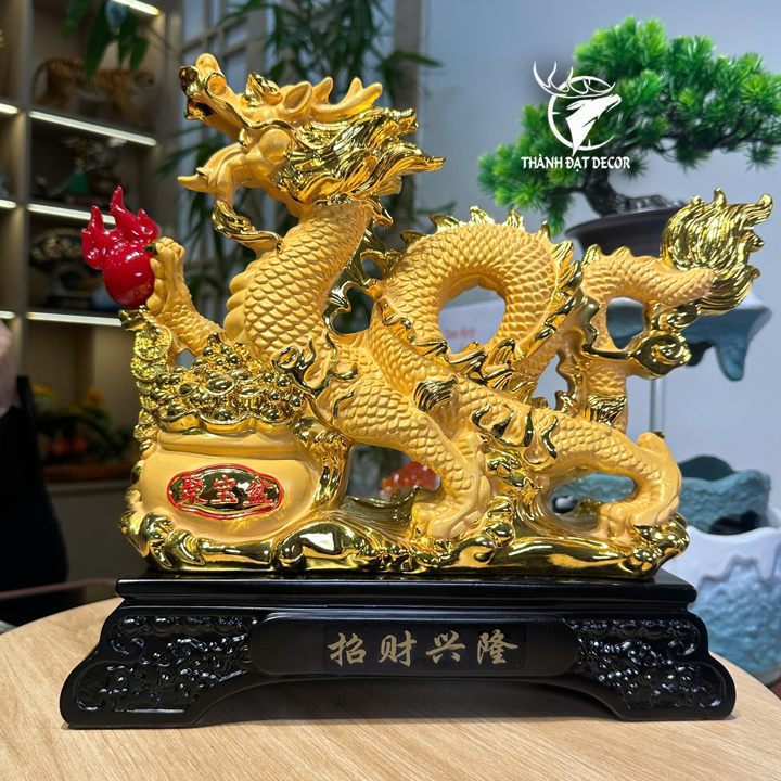 Tượng Rồng Phong Thủy 35x12x30cm Kim Sa Cát Vàng Chiêu Tài Lộc, Tuổi Thìn, Quà Tặng 12 Con Giáp