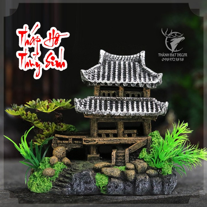 Combo Tiểu Cảnh Cây BonSai,  Mô Hình Tháp Cổ Trang Trí Bể Cá Thủy Sinh, Hòn Non Bộ