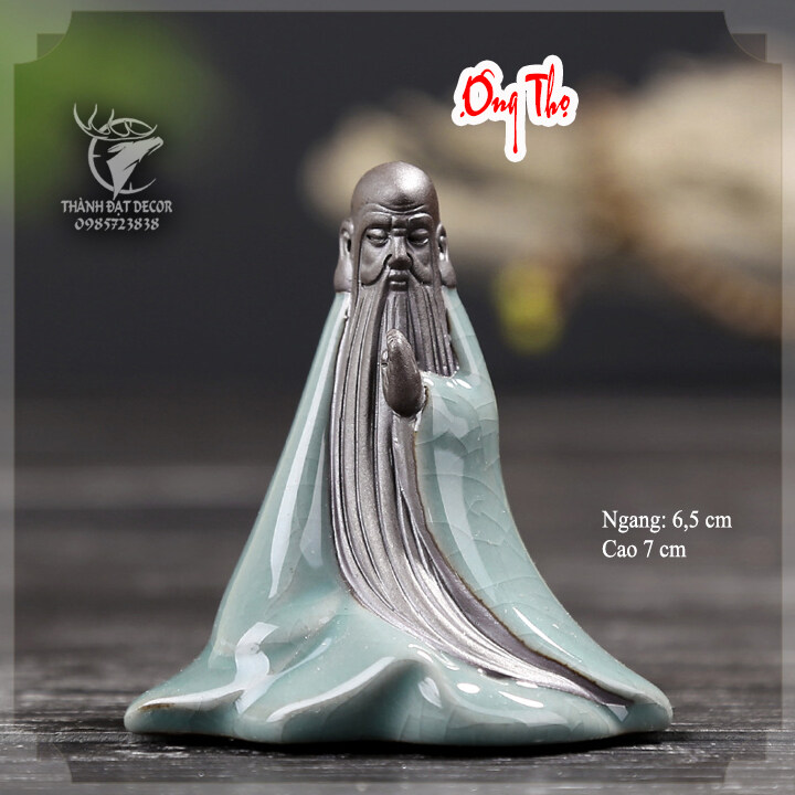 Tượng Gốm Sứ mini Tráng Men Hình Chú Tiểu và Lão Tử Trang Trí Tiểu Cảnh, Cây Bonsai, Cây Cảnh, Hòn Non Bộ, Hồ Thủy Sinh