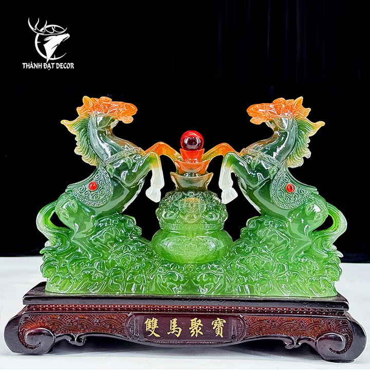 Tượng Phong Thủy Song Mã Tụ Bảo Lưu Ly – Biểu Tượng Thành Công, Chiêu Tài Đón Lộc Decor Quà Tặng Tân Gia Khai Trương