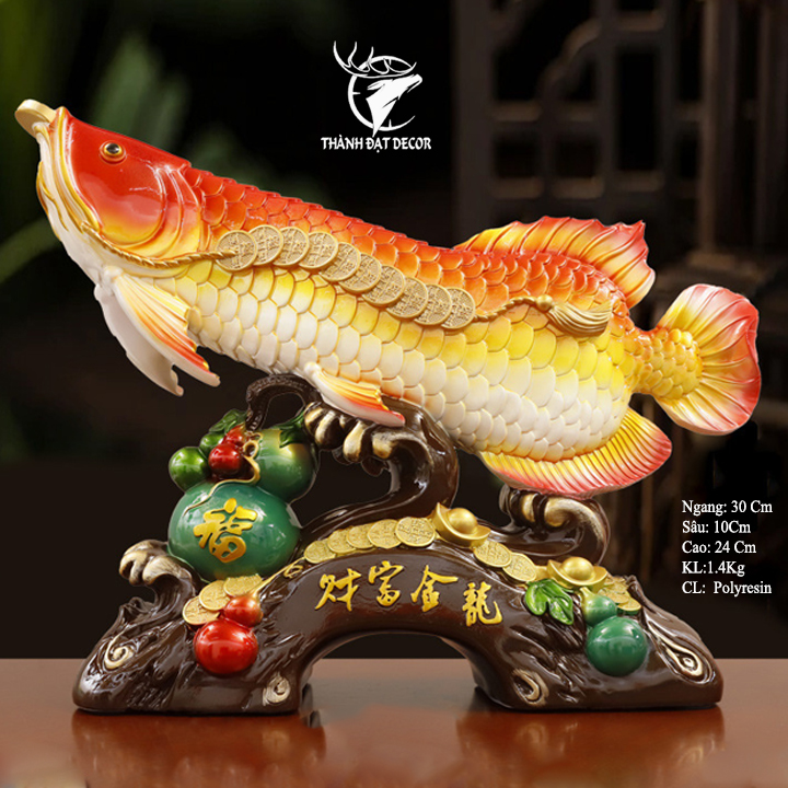 Tượng Phong Thủy Cá Rồng Vàng Kim Long Chiêu Tài , Quà Tặng Tân Gia Khai Trương Trang Trí Nhà Cửa