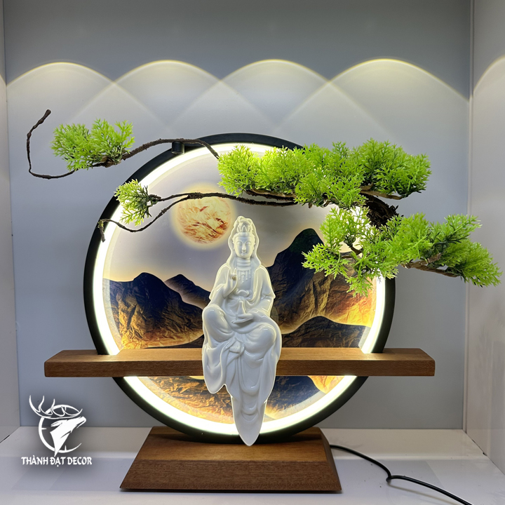 Tượng Phật Bà Quan Thế Âm Bồ Tát Gốm Sứ Trắng Size 20 , Decor Kệ Đèn Phong Thủy Thờ Cúng, Thiền Định