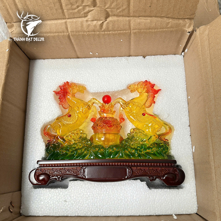 Tượng Phong Thủy Song Mã Tụ Bảo Lưu Ly – Biểu Tượng Thành Công, Chiêu Tài Đón Lộc Decor Quà Tặng Tân Gia Khai Trương