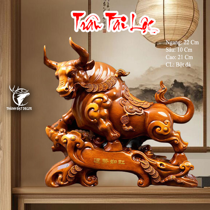 Tượng Trâu Tài Lộc Bột Đá Sơn Giả Gỗ Decor Phong Thủy Quà Tặng Tân Gia Khai Trương Sinh Nhật Để Bàn