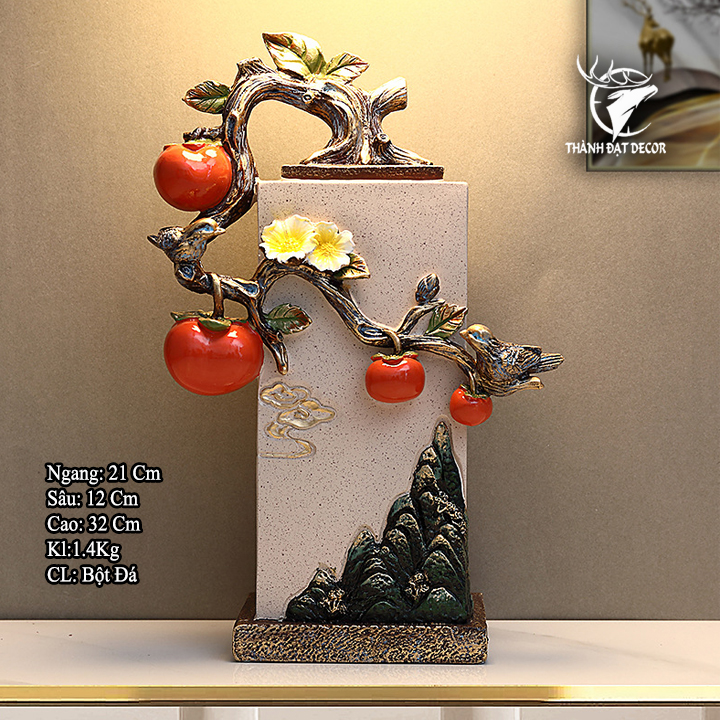 Tượng Cành Hồng Phong Thủy Bám Trụ Đá 21x12x32cm, Quà Tặng Tân Gia Khai Trương Sinh Nhật, Decor Nhà