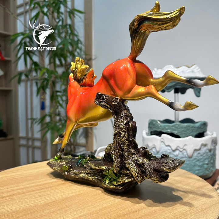 Tượng Ngựa Phong Thủy Mã Đáo Thành Công Màu Cam Trang Trí Phòng Khách Bàn Làm Việc Quà Tặng Khai Trương Tân Gia