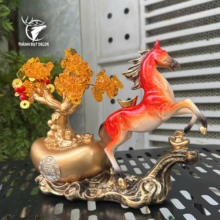 Tượng Ngựa Kéo Cây Tiền Vàng Phong Thủy Trang Trí Nhà Cửa Quà Tặng Tân Gia Khai Trương Sinh Nhật