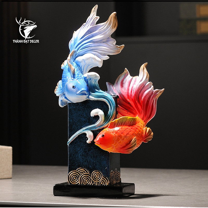Tượng Cá Chép Song Ngư Vờn Sóng , Tượng Decor Trang Trí Nhà Cửa, Quà Tặng Tân Gia Khai Trương Sinh Nhật ý Nghĩa