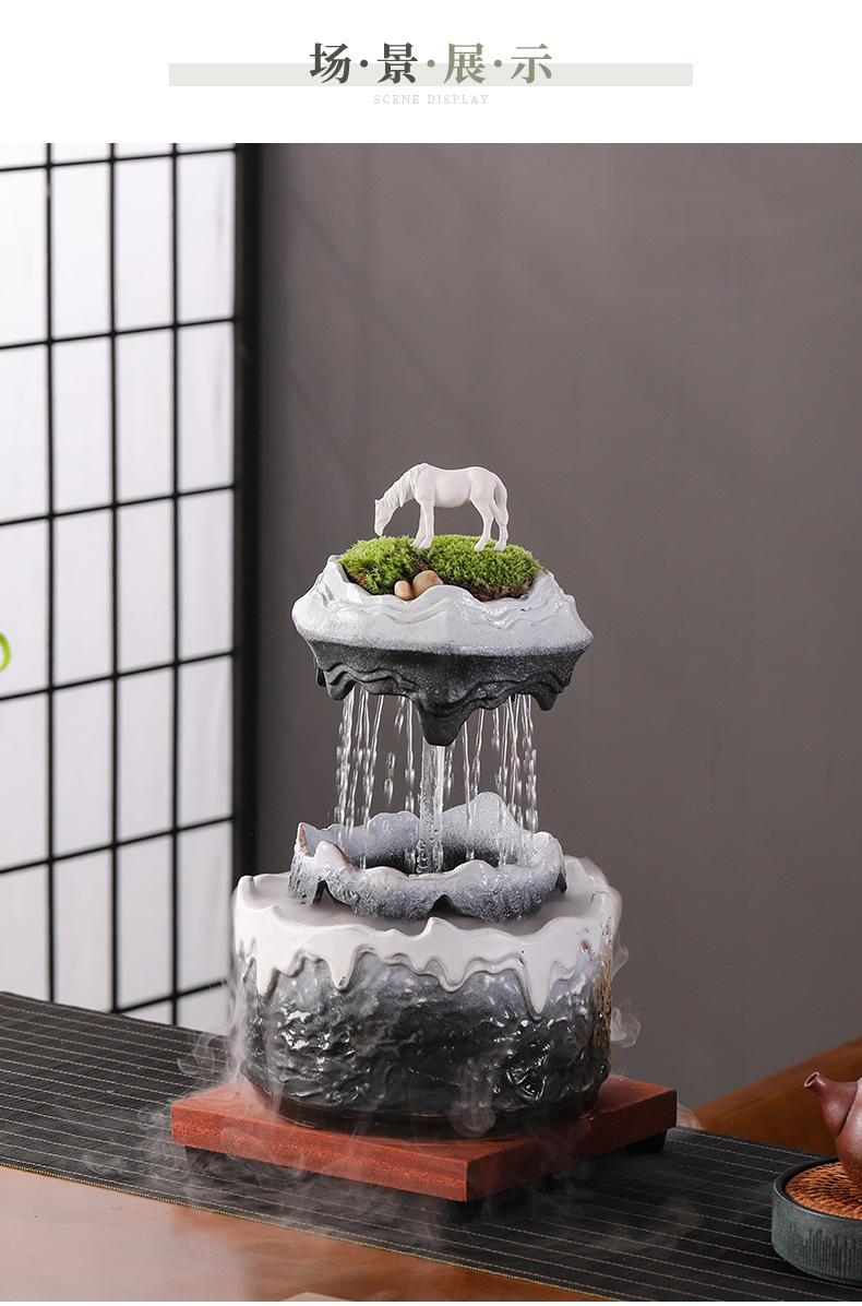 Thác Nước Mini Phong Thủy Gốm Sứ Có Cây Thật Tạo Sương Decor Phòng Khách quà tặng tân gia khai trương
