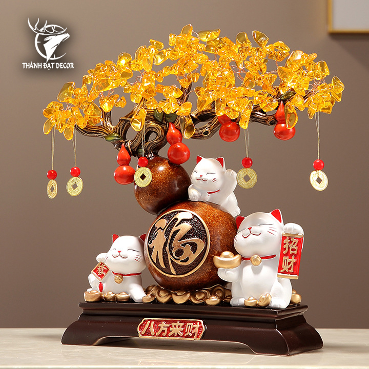 Tượng Mèo Thần Tài Hồ Lô Cây Tiền – Quà Tặng Trang Trí Nhà Cửa, Bàn Làm Việc Phong Thủy Chiêu Lộc