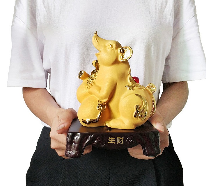 Tượng Chuột Phong Thủy 14x9x18 Chiêu Tài Sinh Lộc Tuổi Tí , Quà Tặng Tân Gia Khai Trương Sinh Nhật