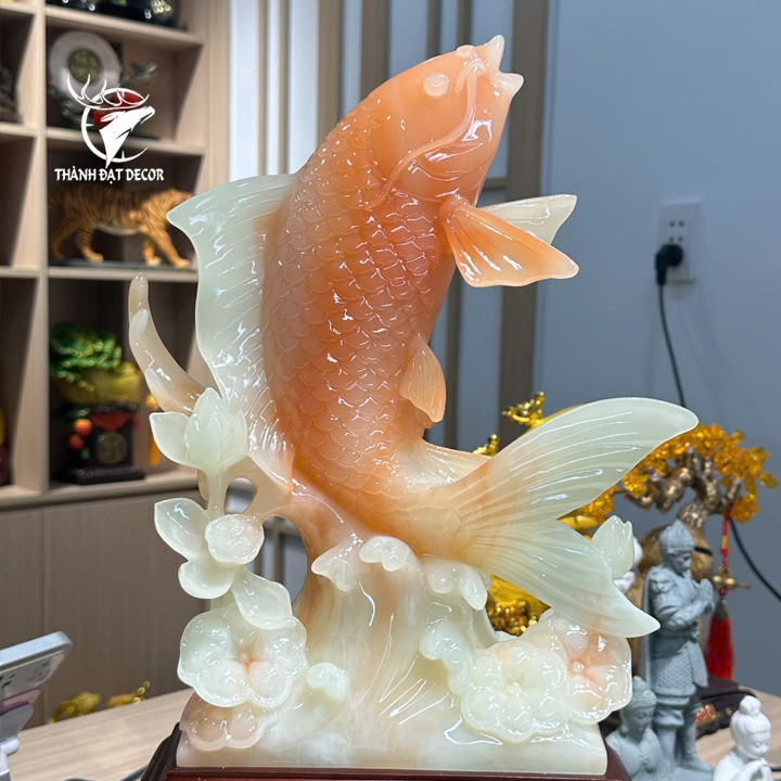 Tượng cá chép vượt sóng 27x14x43cm, Quà tặng phong thuỷ  Tân gia khai trương sinh nhật, Decor