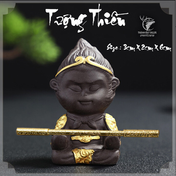 Tượng Tôn Ngộ Không Size Mini 6cm , Tượng Tôn Ngộ Không Bái Thiền Bằng Gốm