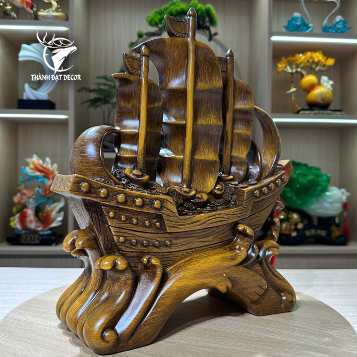 Tượng Thuyền Thuận Buồm Xuôi Gió Bằng Bột Đá Cao Cấp, Chiêu Tài Hút Lộc Quà Tặng Tân Gia Khai Trương