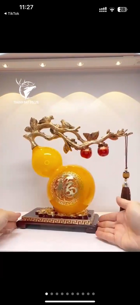 Tượng phong thủy Hồ Lô Cam Cành Hồng Chim Sẽ Phú Quý Bình An Tài Lộc, quà tặng tân gia , khai trương