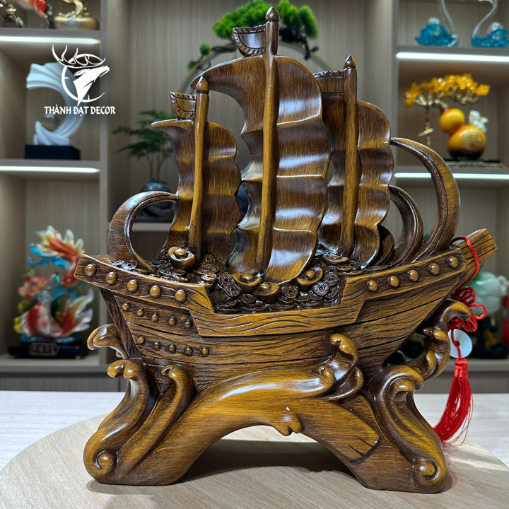 Tượng Thuyền Thuận Buồm Xuôi Gió Bằng Bột Đá Cao Cấp, Chiêu Tài Hút Lộc Quà Tặng Tân Gia Khai Trương