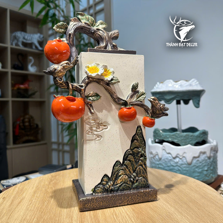 Tượng Cành Hồng Phong Thủy Bám Trụ Đá 21x12x32cm, Quà Tặng Tân Gia Khai Trương Sinh Nhật, Decor Nhà
