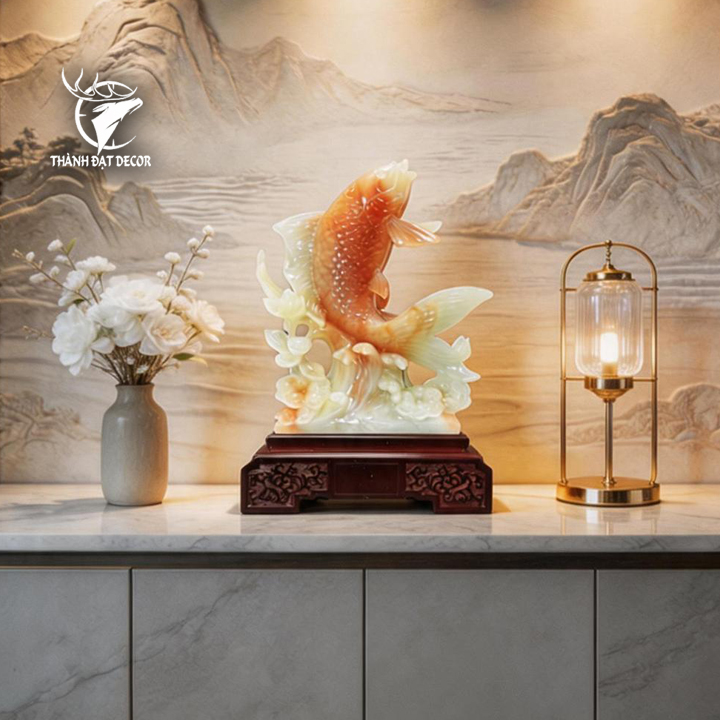 Tượng cá chép vượt sóng 27x14x43cm, Quà tặng phong thuỷ  Tân gia khai trương sinh nhật, Decor