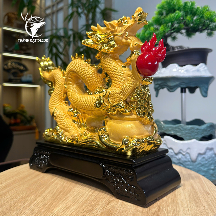 Tượng Rồng Phong Thủy 35x12x30cm Kim Sa Cát Vàng Chiêu Tài Lộc, Tuổi Thìn, Quà Tặng 12 Con Giáp