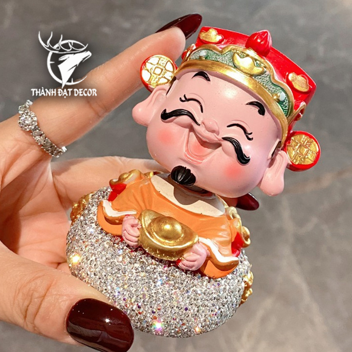 Tượng Ông Thần Tài Đính Đá Phúc Lộc May Mắn Decor Cao Cấp Trang Trí Taplo Ô Tô - Văn Phòng - Bàn Làm Việc - Làm Quà Tặng