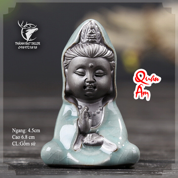 Tượng Gốm Sứ mini Tráng Men Hình Chú Tiểu và Lão Tử Trang Trí Tiểu Cảnh, Cây Bonsai, Cây Cảnh, Hòn Non Bộ, Hồ Thủy Sinh