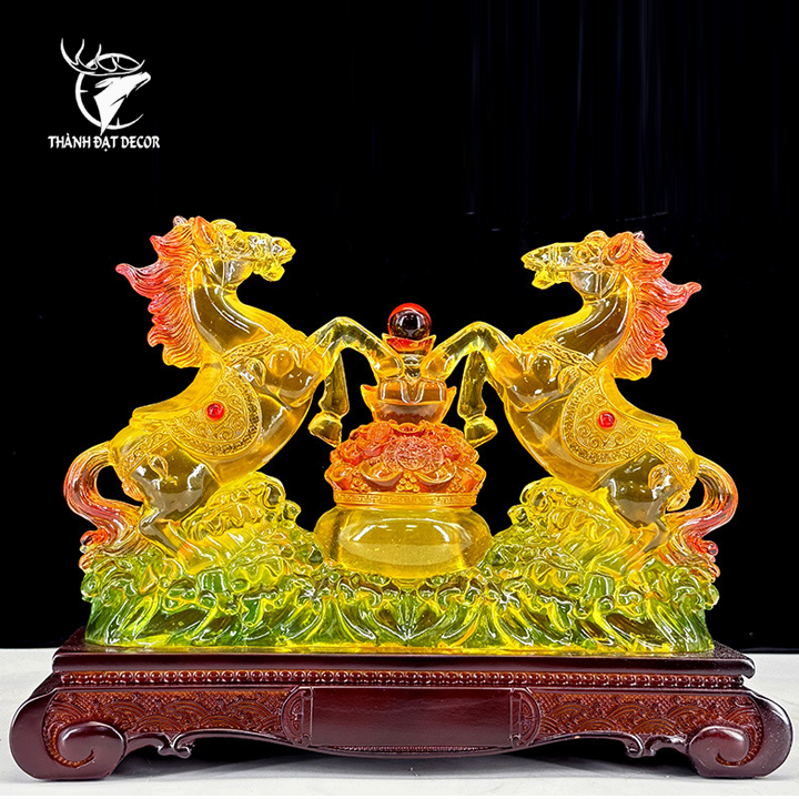 Tượng Phong Thủy Song Mã Tụ Bảo Lưu Ly – Biểu Tượng Thành Công, Chiêu Tài Đón Lộc Decor Quà Tặng Tân Gia Khai Trương