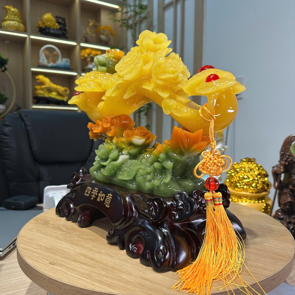 Tượng Trượng Như Ý Tứ Quý Phong Thủy 33x17x30Cm Decor Trang Trí Phòng Khách Quà Tặng Khai Trương