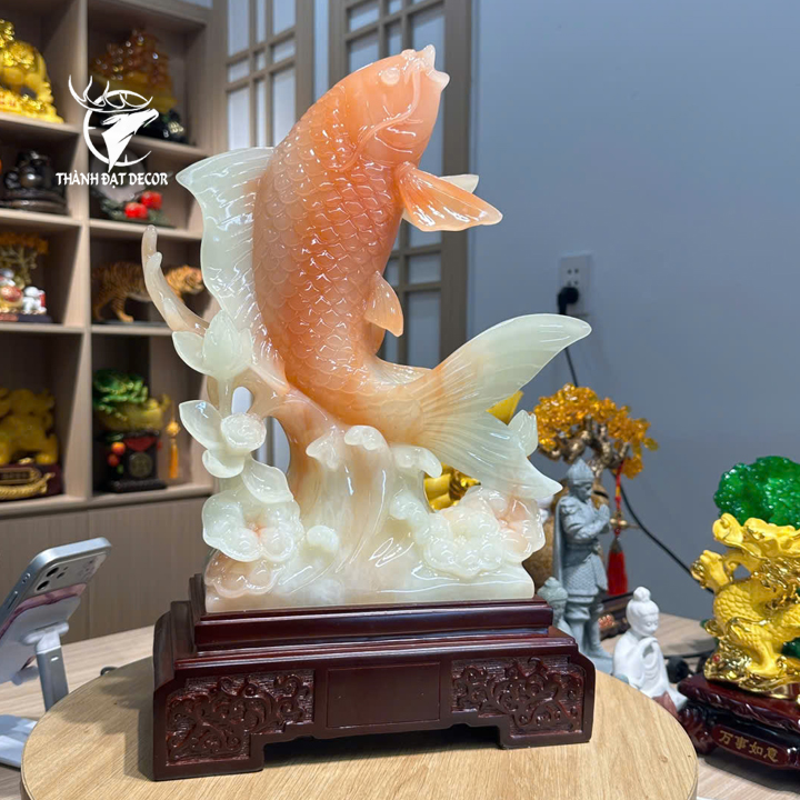 Tượng cá chép vượt sóng 27x14x43cm, Quà tặng phong thuỷ  Tân gia khai trương sinh nhật, Decor