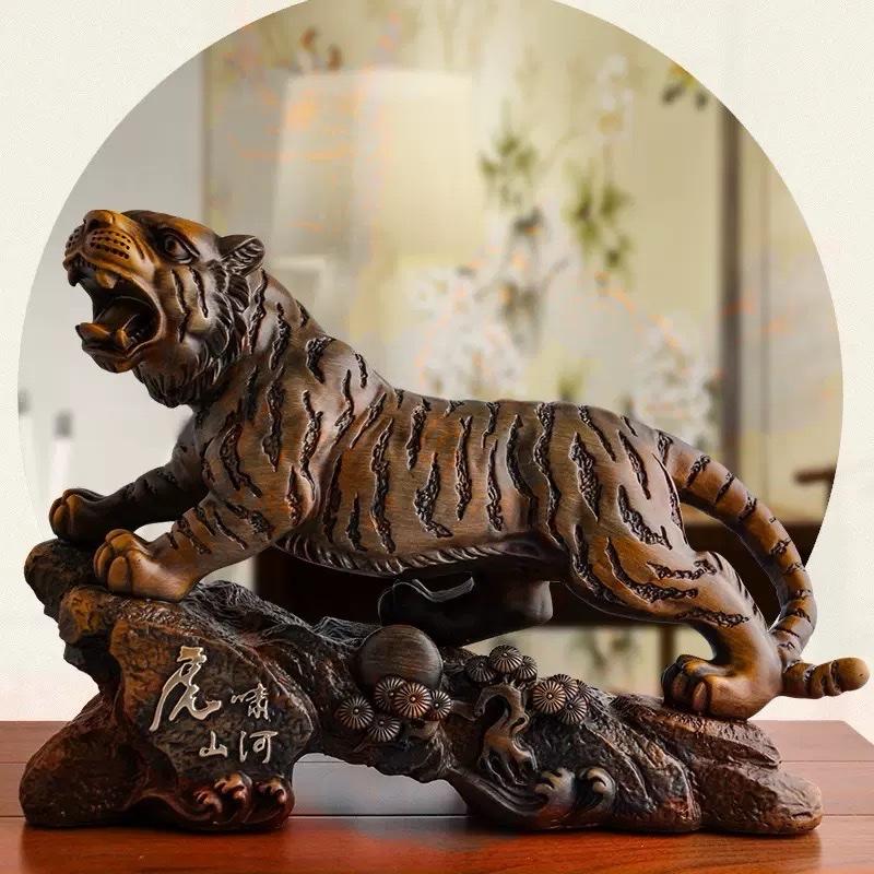 Tượng Hổ Phong Thủy Sơn Giả Gỗ 37x13x27cm – Trấn Trạch, Chiêu Tài, Hổ Gầm Sơn Hà