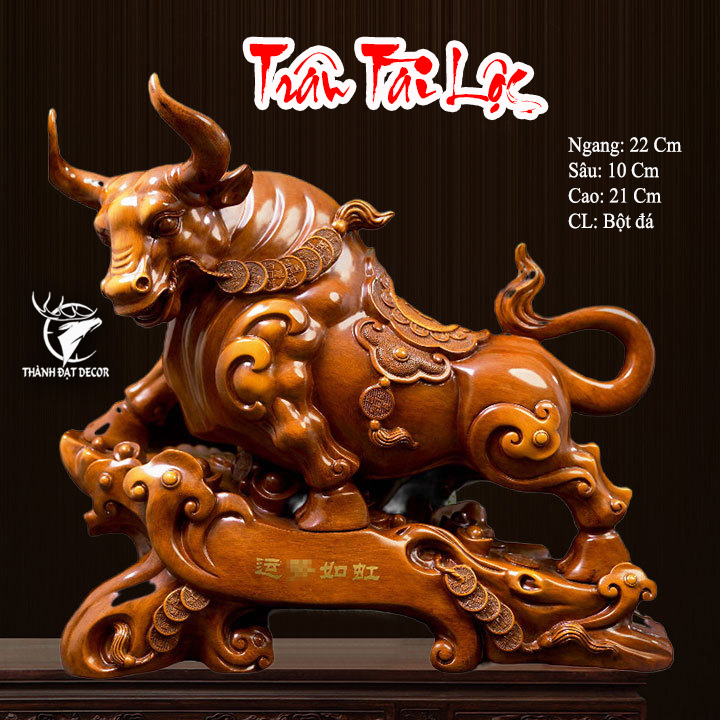 Tượng Trâu Tài Lộc Bột Đá Sơn Giả Gỗ Decor Phong Thủy Quà Tặng Tân Gia Khai Trương Sinh Nhật Để Bàn