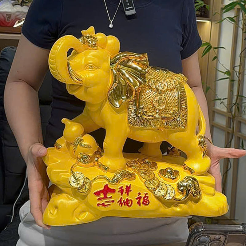 Tượng Voi Phong Thủy 31x15x31cm, Quà Tặng Decor Chiêu Tài Lộc, May Mắn, Trang Trí Sang Trọng