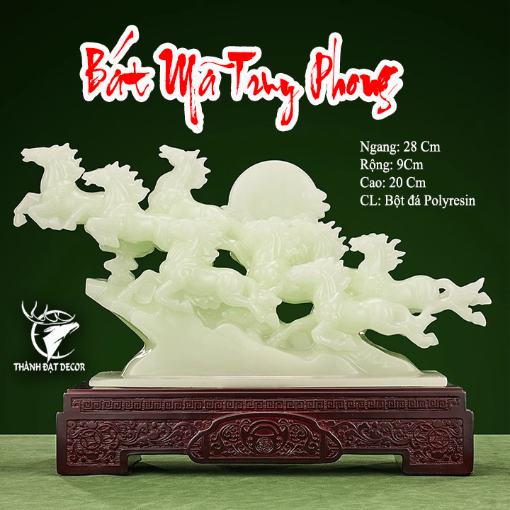 Tượng Bát Mã Truy Phong Trắng Ngọc, Mang Lộc Tài, May Mắn Vào Nhà Quà Tặng Tân Gia Khai Trương Decor