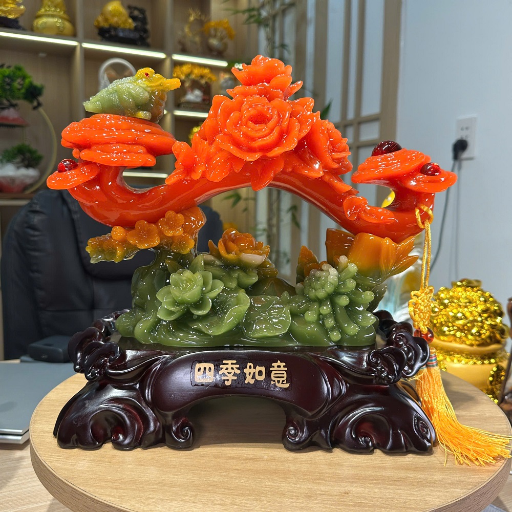 Tượng Trượng Như Ý Tứ Quý Phong Thủy 33x17x30Cm Decor Trang Trí Phòng Khách Quà Tặng Khai Trương