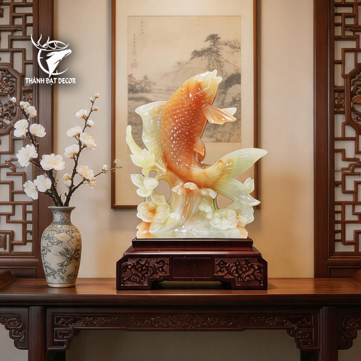 Tượng cá chép vượt sóng 27x14x43cm, Quà tặng phong thuỷ  Tân gia khai trương sinh nhật, Decor