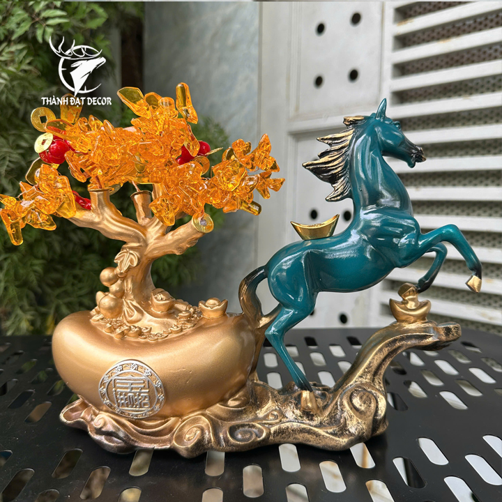 Tượng Ngựa Kéo Cây Tiền Vàng Phong Thủy Trang Trí Nhà Cửa Quà Tặng Tân Gia Khai Trương Sinh Nhật