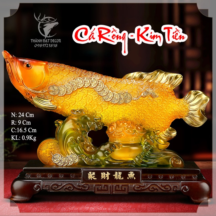 Tượng Phong Thủy Cá Rồng Kim Long Màu Lưu Ly Chiêu Tài , Quà Tặng Tân Gia Khai Trương Trang Trí Nhà Cửa