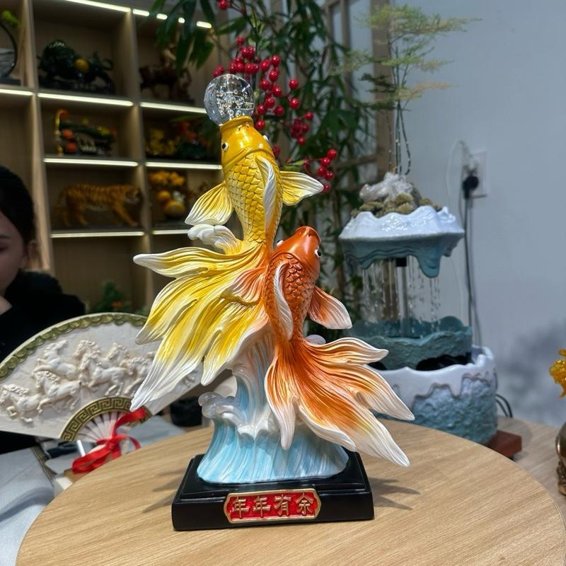 Tượng Cá Chép Song Ngư Nhả Ngọc, Decor Trang Trí Nhà Cửa, Quà Tặng Tân Gia Khai Trương Sinh Nhật