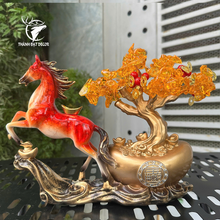 Tượng Ngựa Kéo Cây Tiền Vàng Phong Thủy Trang Trí Nhà Cửa Quà Tặng Tân Gia Khai Trương Sinh Nhật