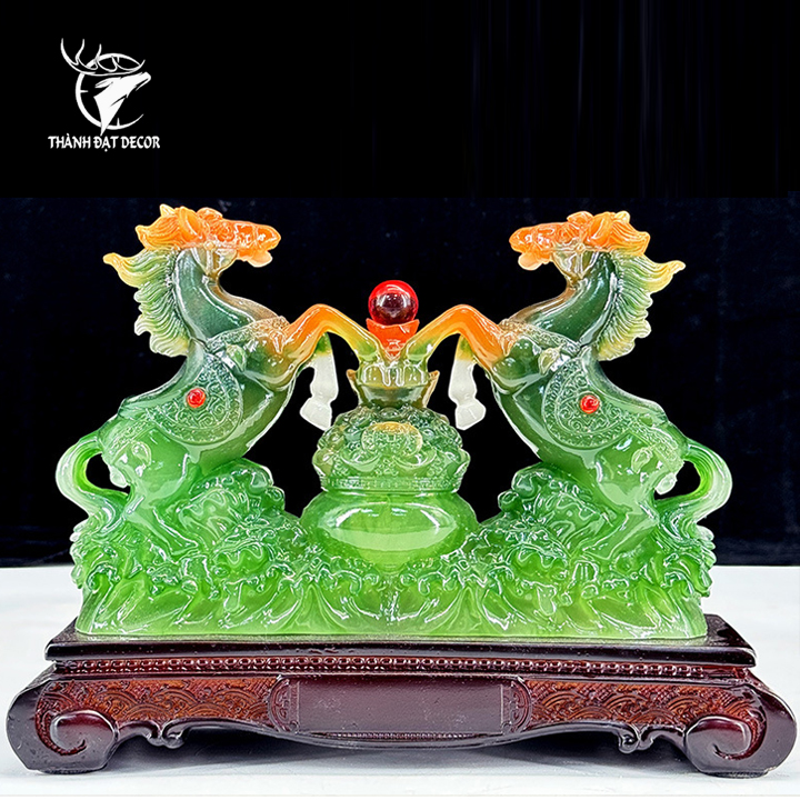Tượng Phong Thủy Song Mã Tụ Bảo Lưu Ly – Biểu Tượng Thành Công, Chiêu Tài Đón Lộc Decor Quà Tặng Tân Gia Khai Trương