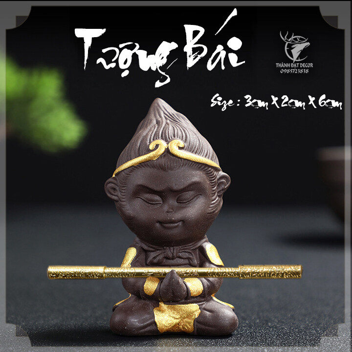 Tượng Tôn Ngộ Không Size Mini 6cm , Tượng Tôn Ngộ Không Bái Thiền Bằng Gốm