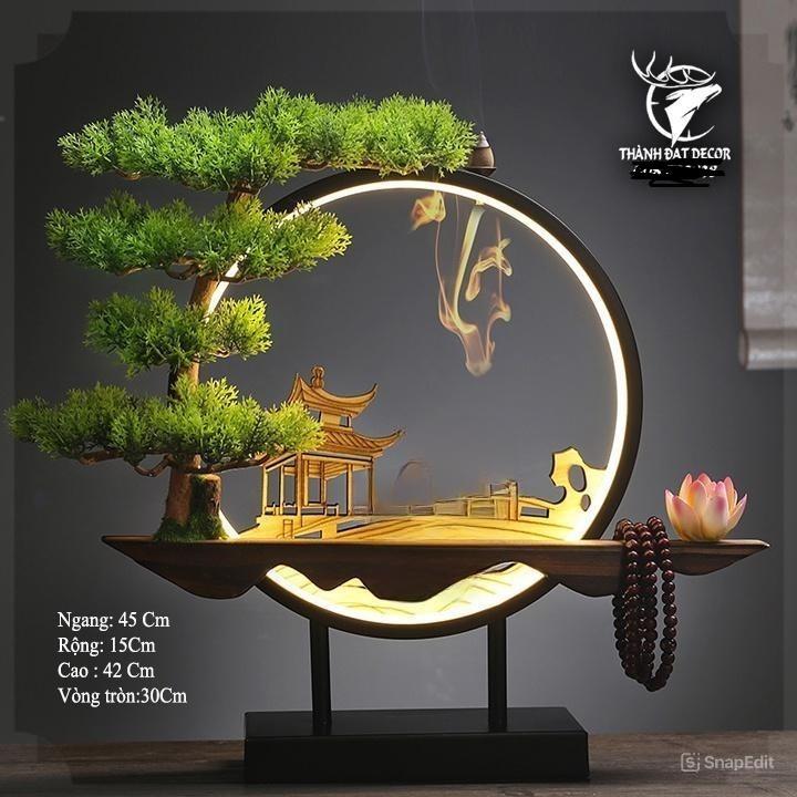 Kệ Gỗ Đặt Tượng Trang Trí Có Đèn Led , Có Thể Đốt Trầm Hương, Quà Tặng Tân Gia Khai Trương Trang Trí Bàn