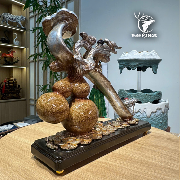 Tượng Ngũ Hồ Lô Trượng Như ý 30x9x25cm, Phong Thủy, Quà Tặng Decor Tân Gia Khai Trương Sinh Nhật.