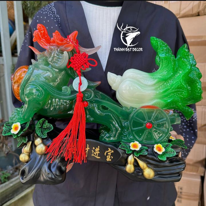 Tượng Tỳ Hưu kéo bắp cải phong thủy 36x13x29cm, Trấn trạch chiêu tài quà tặng tân gia khai trương.